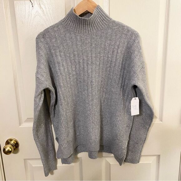 Time and Tru Gray Cowl Neck Sweater with Ribbed Texture - Picture 1 of 7